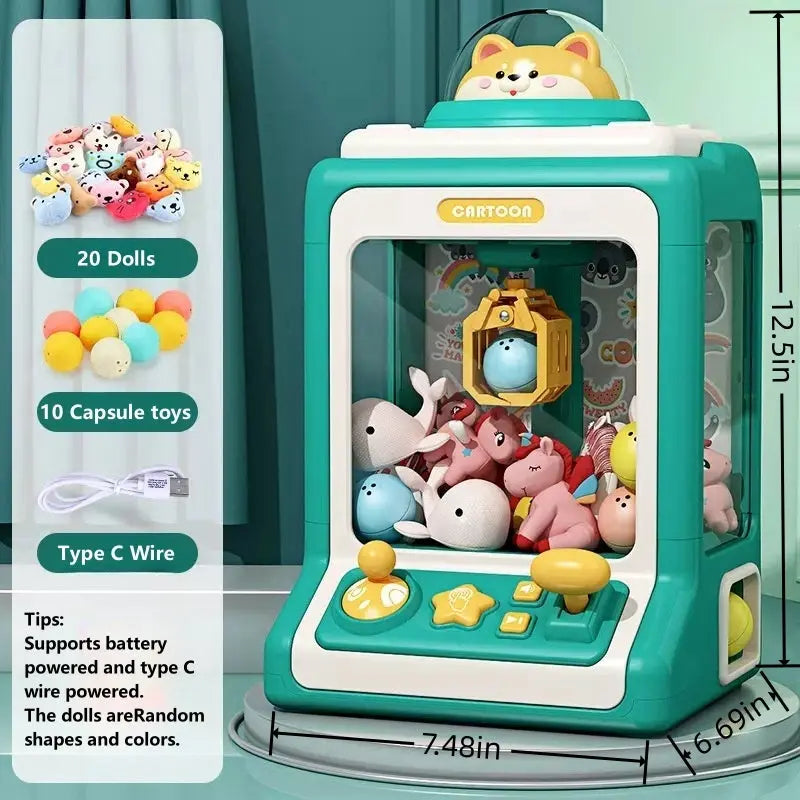 TVCMALL SJL6739 Claw Machine for Kids Spaceman Capsule Claw Game Prizes Toy 2 Power Supply Modes - Green